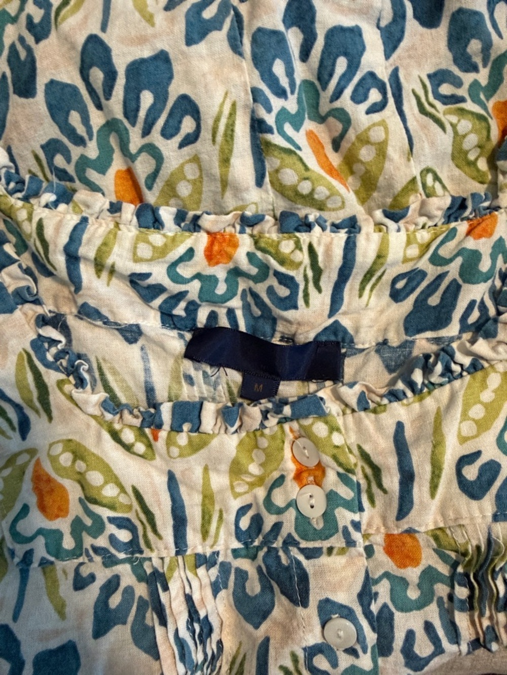 RACHEL Rachel Roy White Puff-Sleeve Blouse with Blue, Green & Orange Print - Picture 2 of 3
